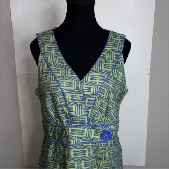 Metro Style Women’s 12 Knee Length Dress Abstract Sleeveless Blue Green - Picture 5 of 11